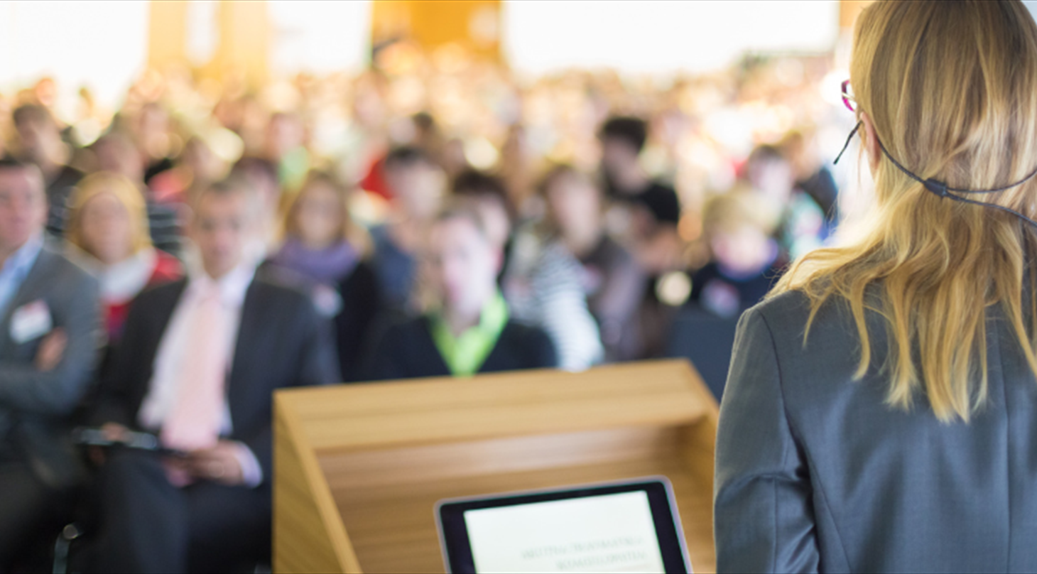 Seminarlignende situation med taler og publikum